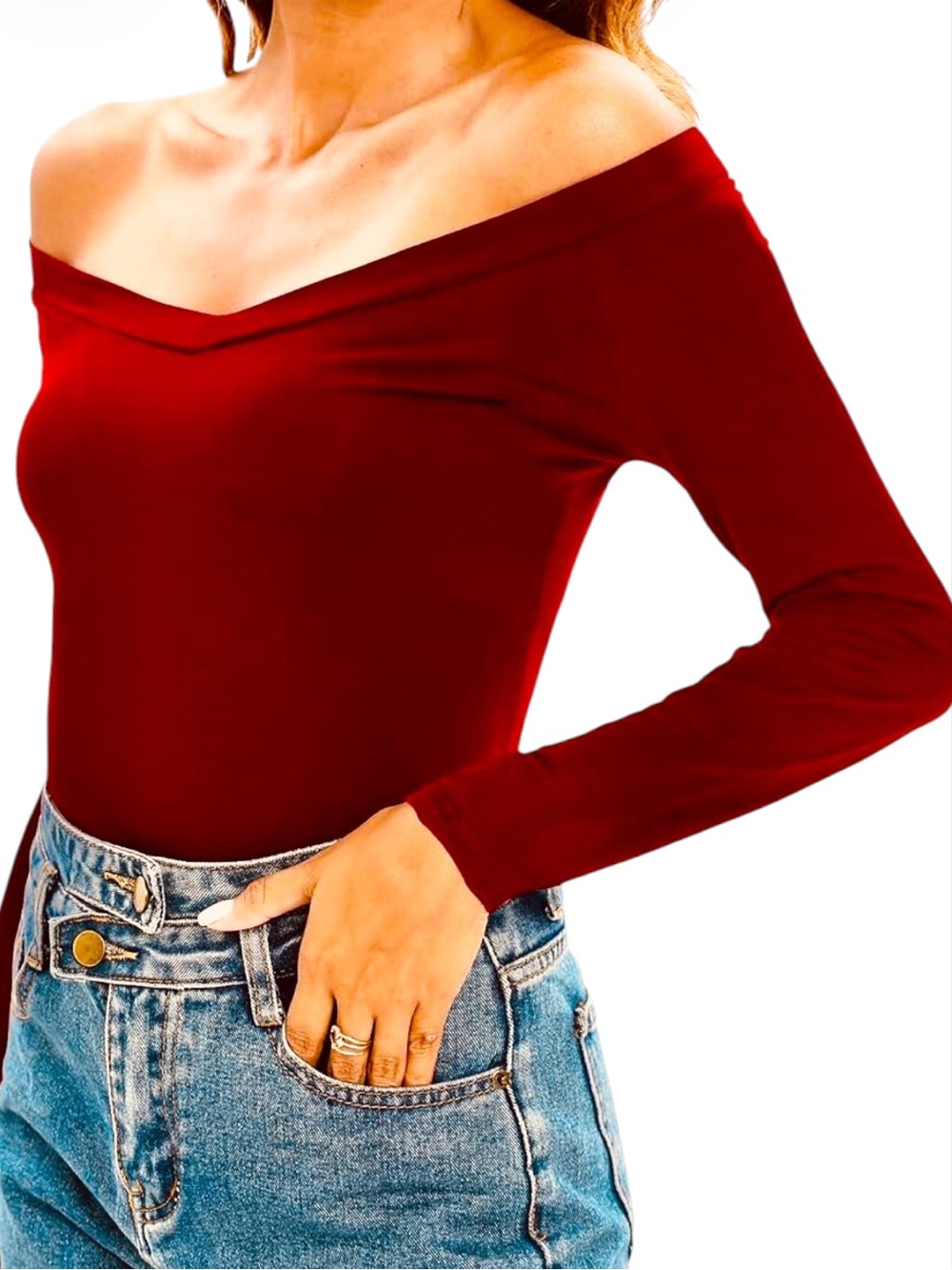 Sarin Mathews Women’s Long Sleeve Off the Shoulder Top Berry Size LARGE